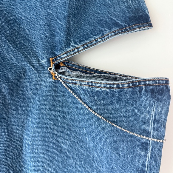 💙 NWT ZARA CUT OUT RHINESTONE CHAIN MOD RISE STRAIGHT JEANS - Picture 7 of 10